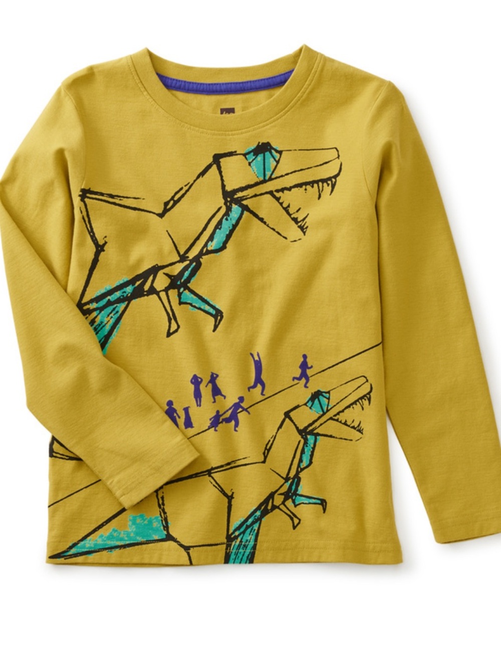 Tea Collection Yellow Origami Dinos Graphic Tee Long Sleeve Cotton Boy Size 12